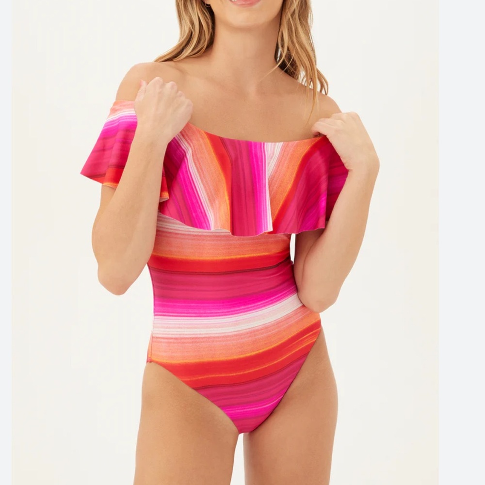 Trina Turk Vivid Vista Off the Shoulder One Piece Swimsuit